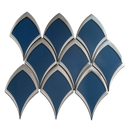 Blue, Gray 10x12 Glossy Glass Arabesque, Fan Mosaic Tile
