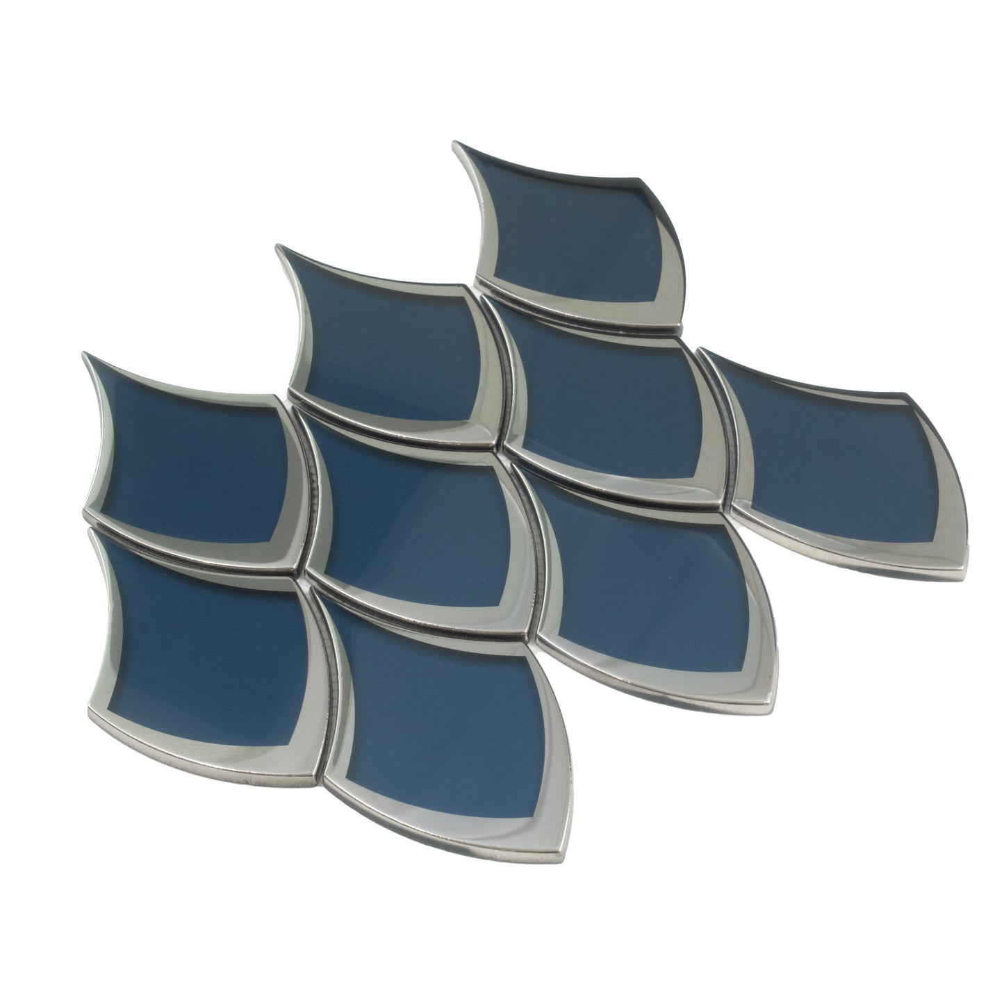 Blue, Gray 10x12 Glossy Glass Arabesque, Fan Mosaic Tile