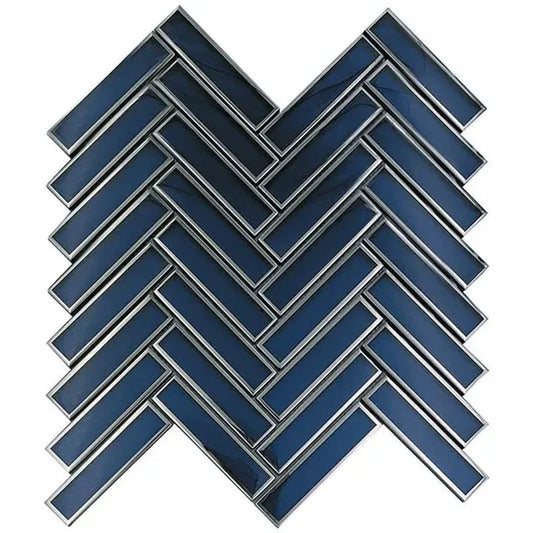 Blue, Gray 12x12 Glossy Glass Herringbone Mosaic Tile