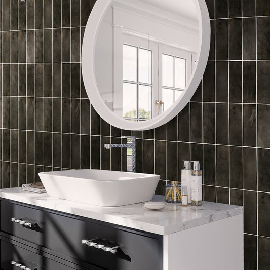 Black 2.5 x 8 Glossy Ceramic Subway Tile - Sample