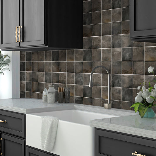 Black 4 x 4 Glossy Ceramic Square Tile - Sample