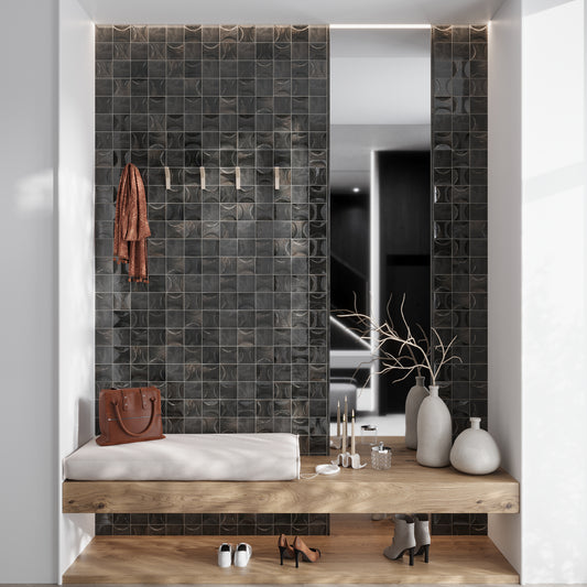 Black 2.5 x 8 Glossy Ceramic Subway Tile - Sample