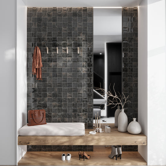Black 4 x 4 Glossy Ceramic Subway Deco Tile