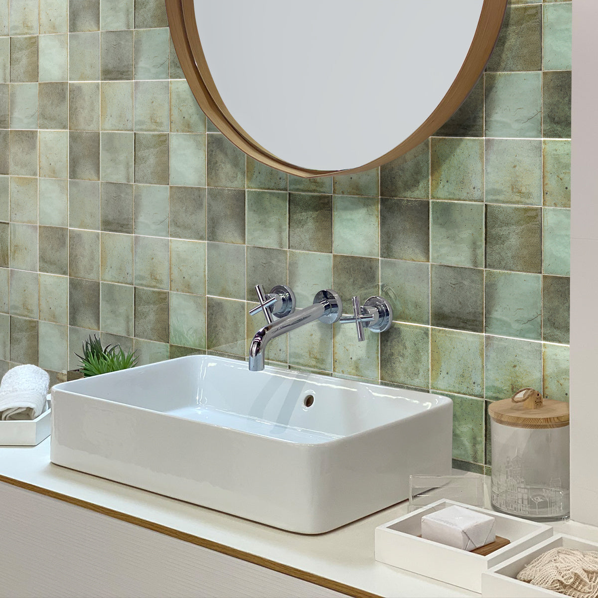 Sage Green 4 x 4 Glossy Ceramic Square Tile