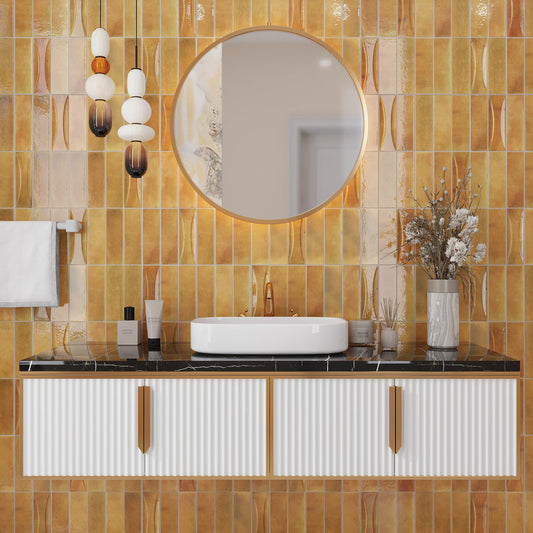 Honey Orange 2.5 x 8 Glossy Ceramic Subway Tile - Sample