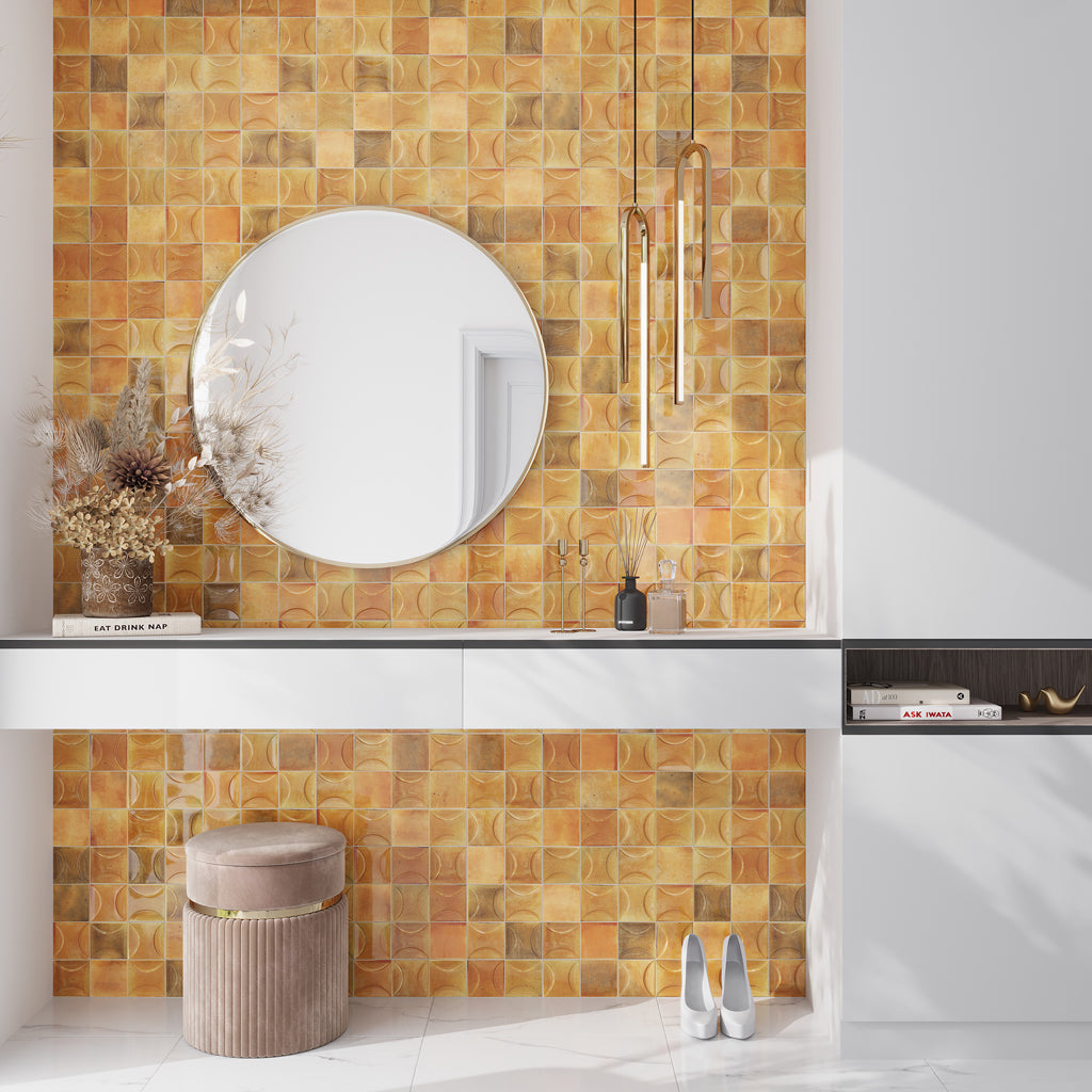 Honey Orange 4 x 4 Glossy Ceramic Subway Deco Tile