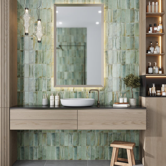 Sage Green 2.5 x 8 Glossy Ceramic Subway Deco Tile