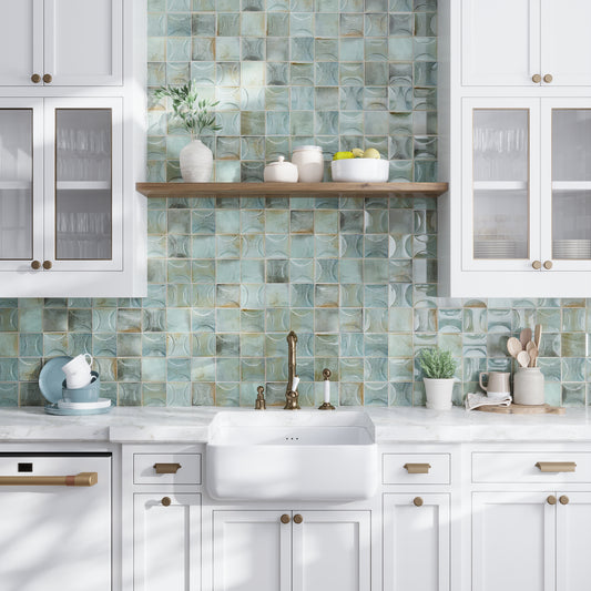 Sage Green 4 x 4 Glossy Ceramic Subway Deco Tile - Sample