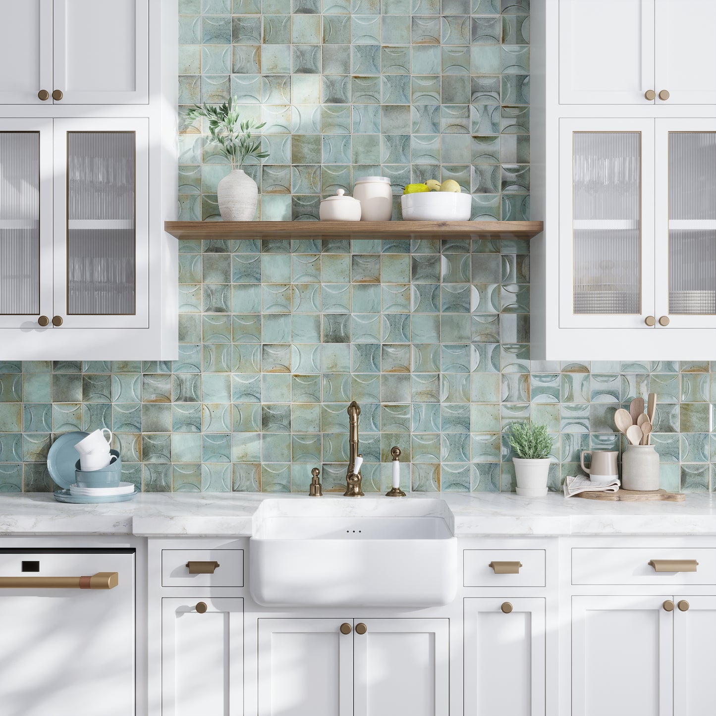 Sage Green 4 x 4 Glossy Ceramic Subway Deco Tile