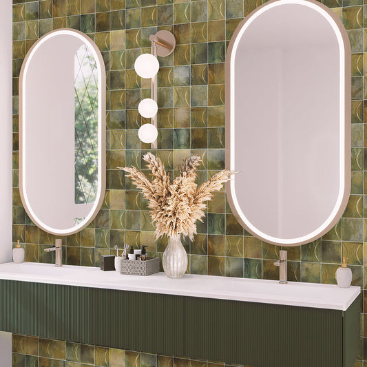 Olive Green 4 x 4 Glossy Ceramic Subway Deco Tile - Sample