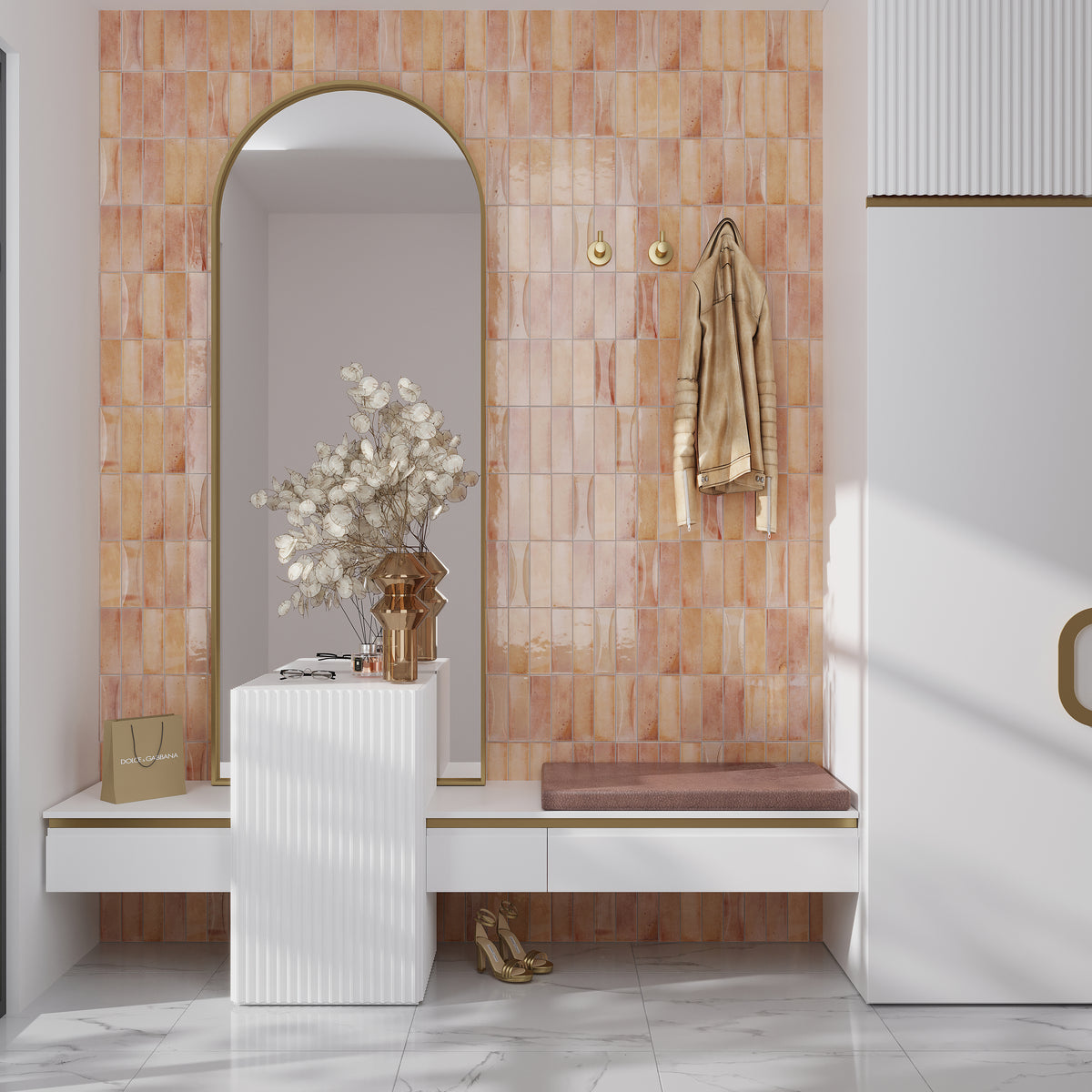 Pink 2.5 x 8 Glossy Ceramic Subway Deco Tile - Sample