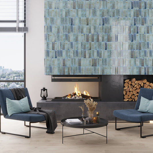 Blue 2.5 x 8 Glossy Ceramic Subway Deco Tile - Sample