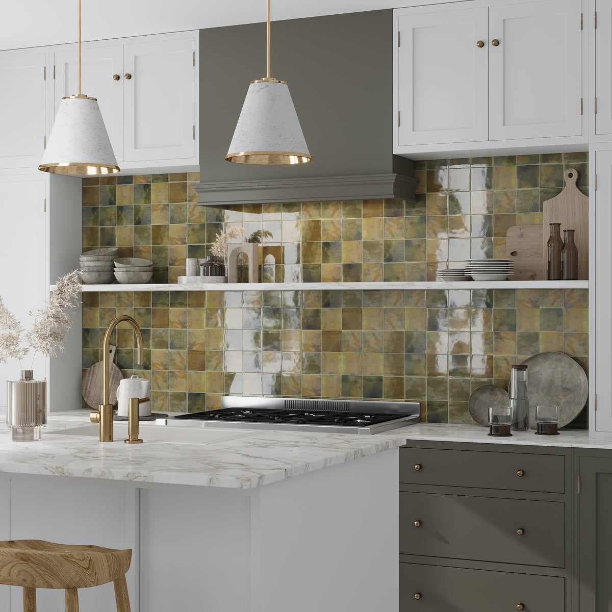 Olive Green 4 x 4 Glossy Ceramic Square Tile