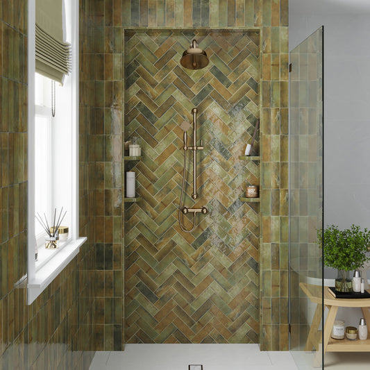 Olive Green 2.5 x 8 Glossy Ceramic Subway Tile - Sample