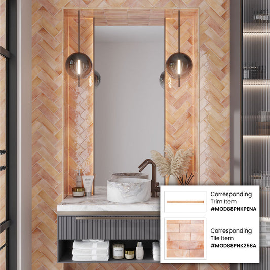 Pink 0.5 x 8 Glossy Ceramic Pencil Trim - Sample