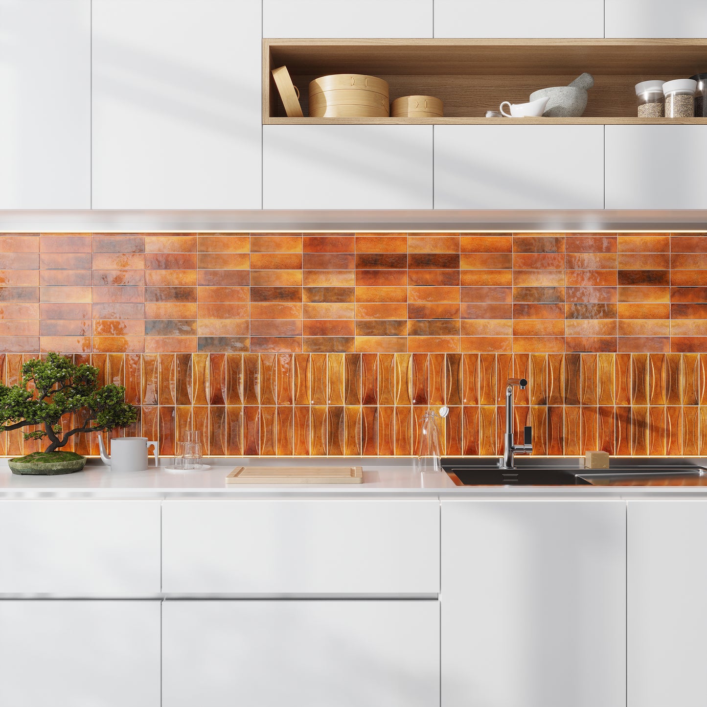 Red 2.5 x 8 Glossy Ceramic Subway Deco Tile - Sample