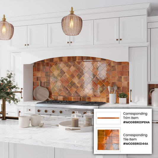 Red 0.5 x 8 Glossy Ceramic Pencil Trim - Sample