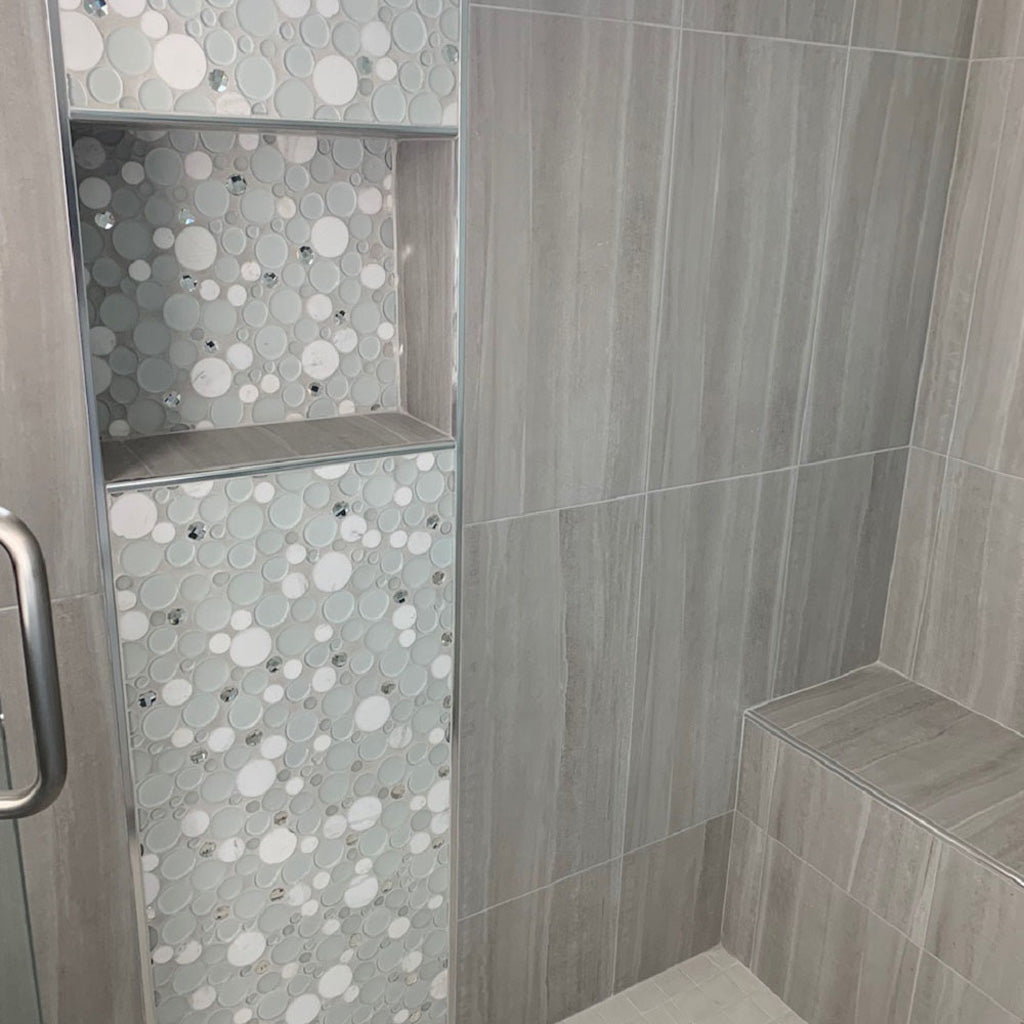 White 12 x 12 Glossy, Matte Glass;Marble Mosaic Tile