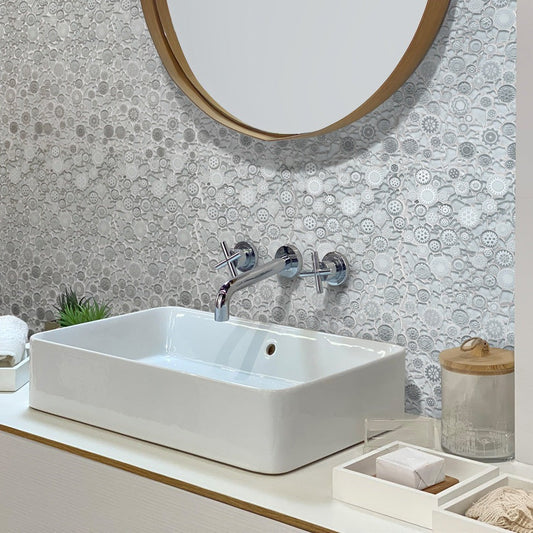 Gray 12 x 12 Glossy, Textured Glass, Resin Mosaic Tile - Sample