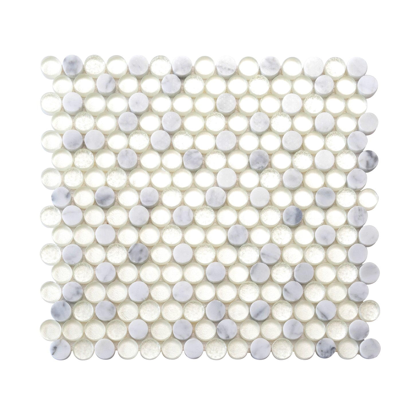 White 12x12 Glossy Glass, Marble Mosaic Tile