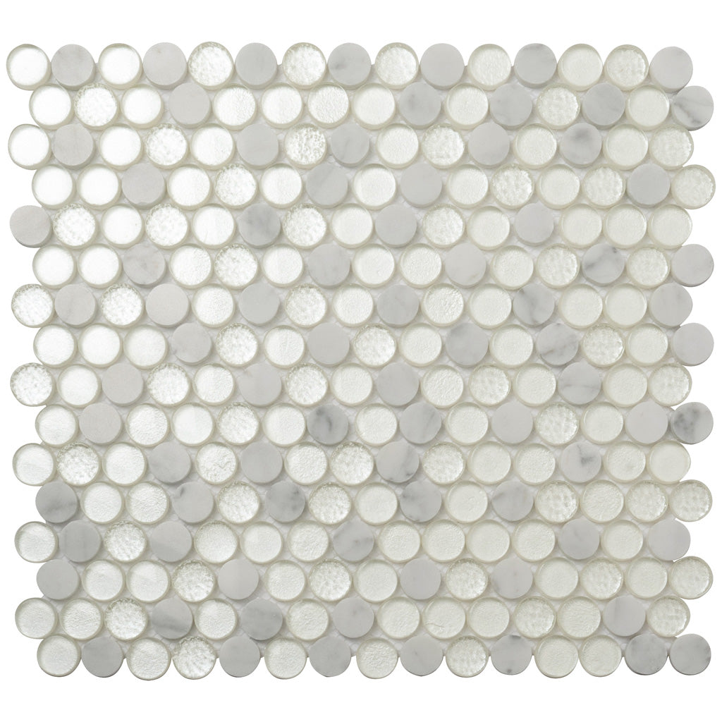 White 12x12 Glossy Glass, Marble Mosaic Tile Sample