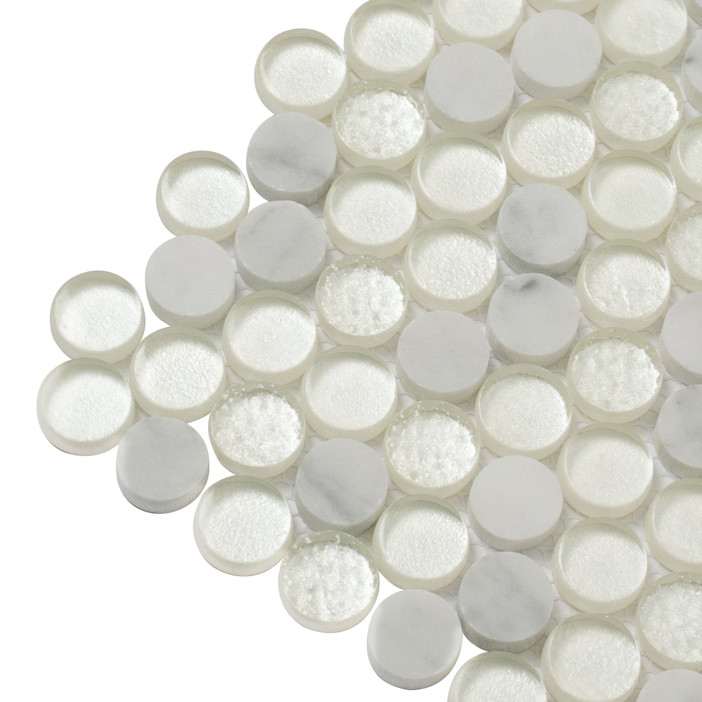 White 12x12 Glossy Glass, Marble Mosaic Tile