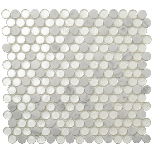White 12x12 Glossy Glass, Marble Mosaic Tile