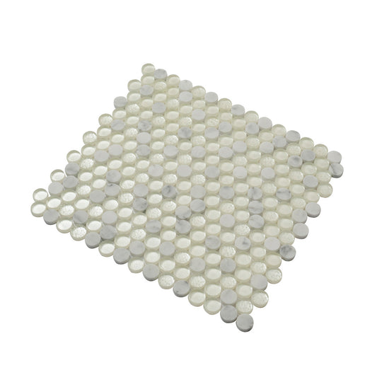 White 12x12 Glossy Glass, Marble Mosaic Tile Sample