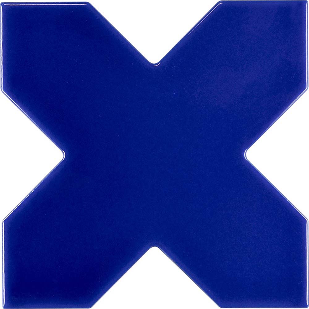 5" Pearl White Star with Cobalt Blue Cross Glossy Ceramic Tile