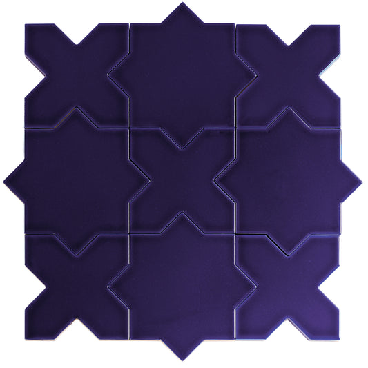 Cobalt Blue 5" Star with Cross Glossy Ceramic Tile