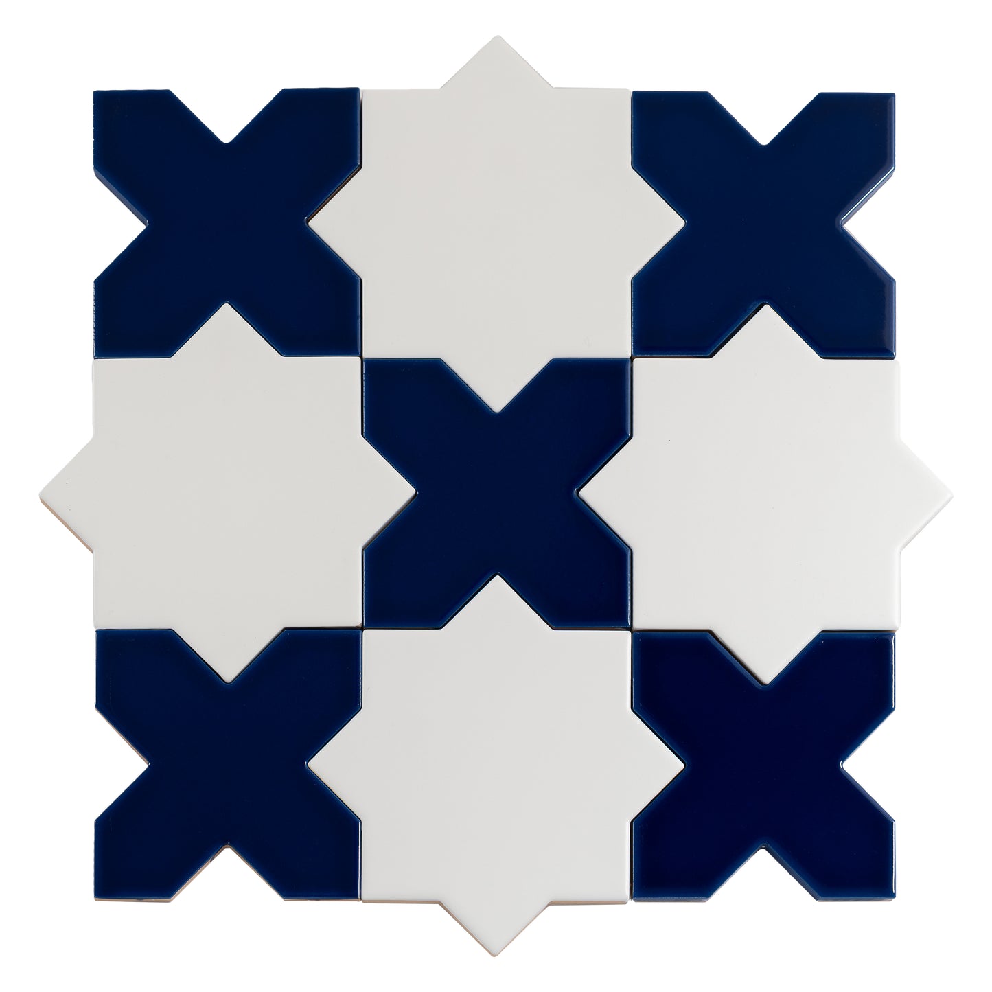 5" Pearl White Star with Cobalt Blue Cross Glossy Ceramic Tile