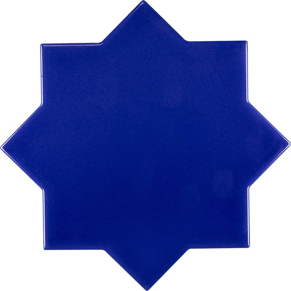 5" Cobalt Blue Star with Pearl White Cross Glossy Ceramic Tile - Sample