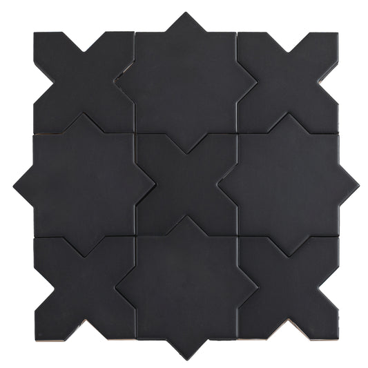 Charcoal Black 5" Star with Cross Matte Ceramic Tile