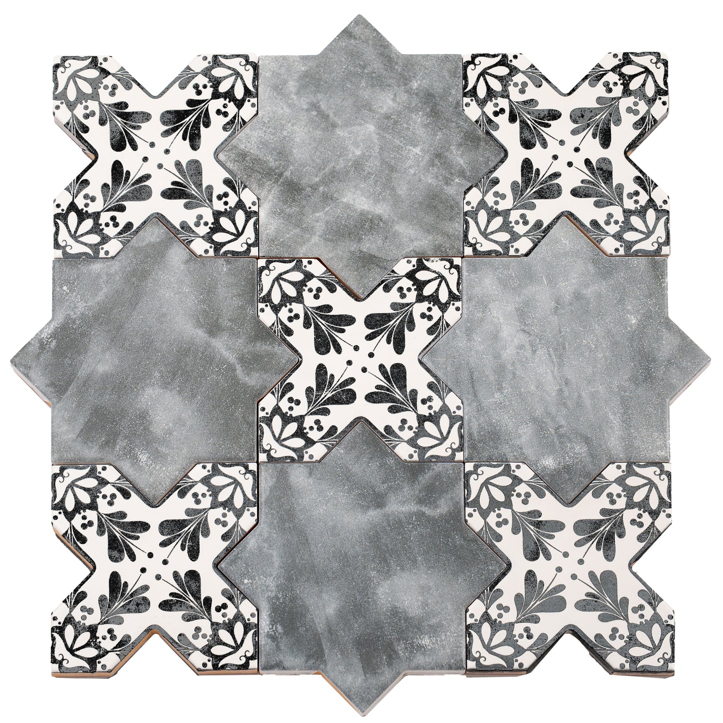 5" Gray Star with Charcoal Black Cross Deco Matte Ceramic Tile