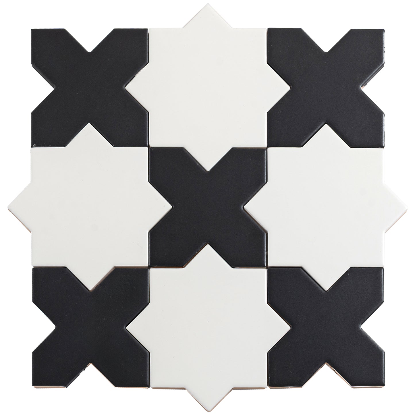 5" White Star with Charcoal Black Cross Matte Ceramic Tile