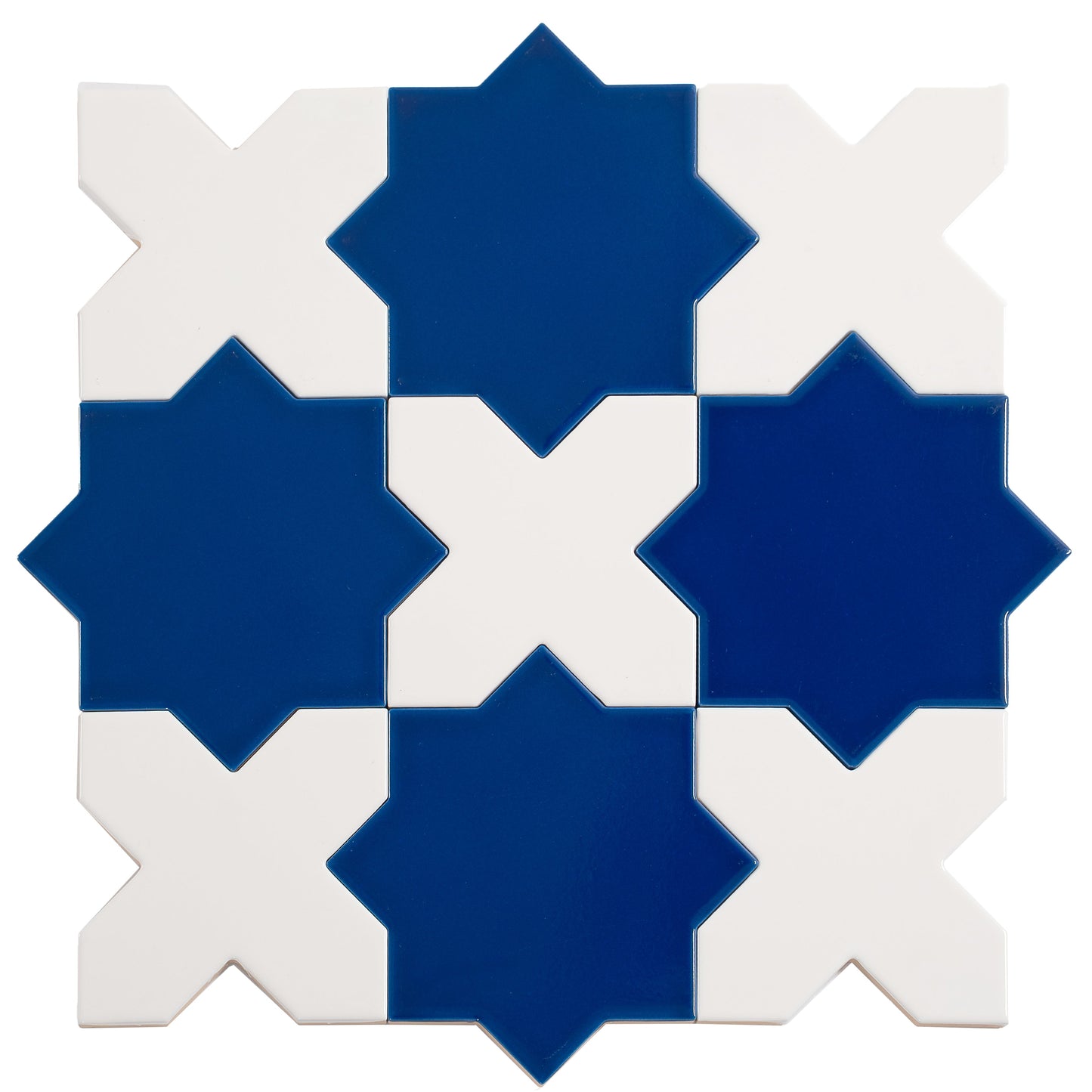 5" Cobalt Blue Star with Pearl White Cross Glossy Ceramic Tile - Sample