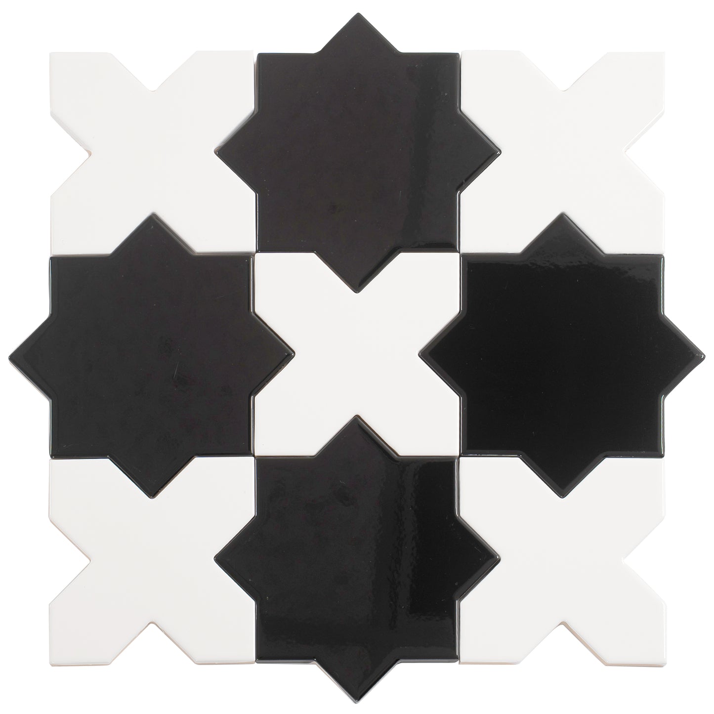 5" Black Star with Pearl White Cross Glossy Ceramic Tile