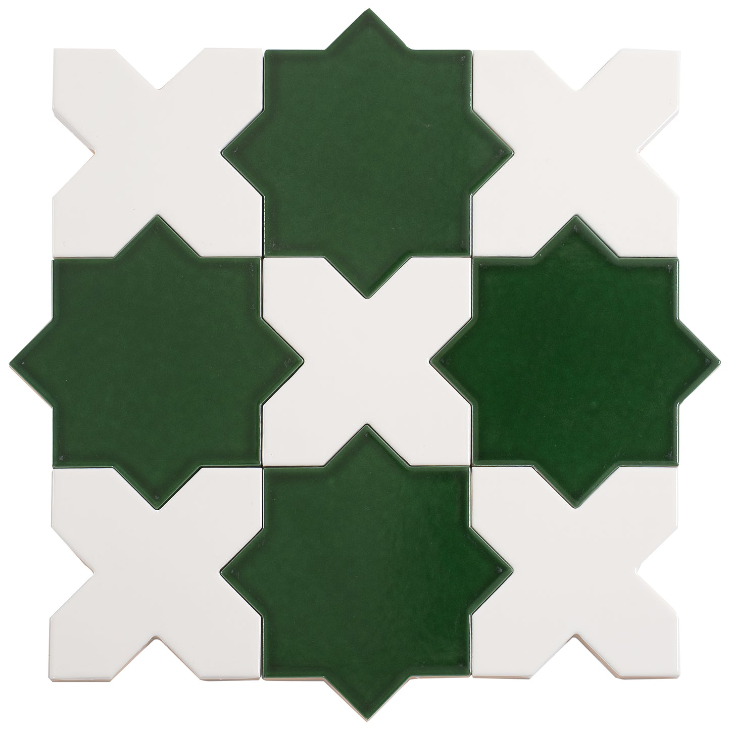 5" Dark Green Star with Pearl White Cross Glossy Ceramic Tile