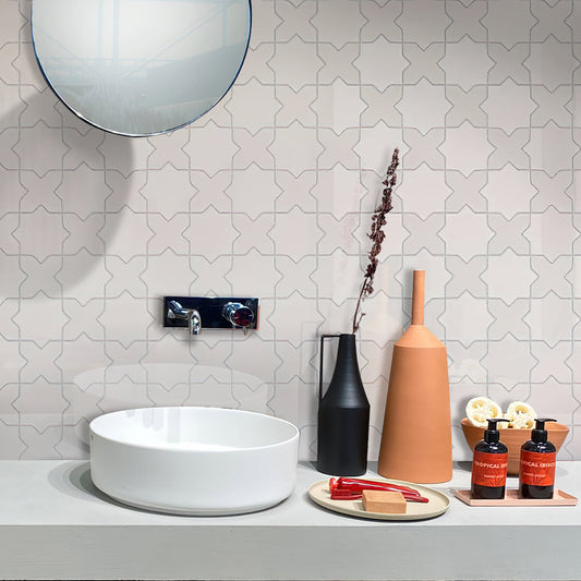 Pearl White 5 x 5 Glossy Ceramic Cross Tile - Sample