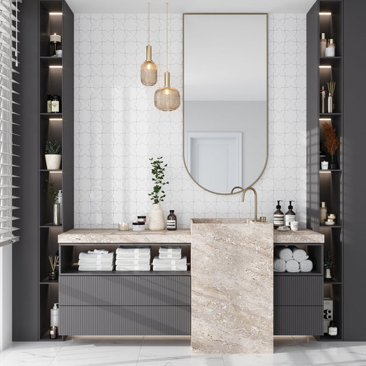 Pearl White 5 x 5 Glossy Ceramic Star Tile - Sample