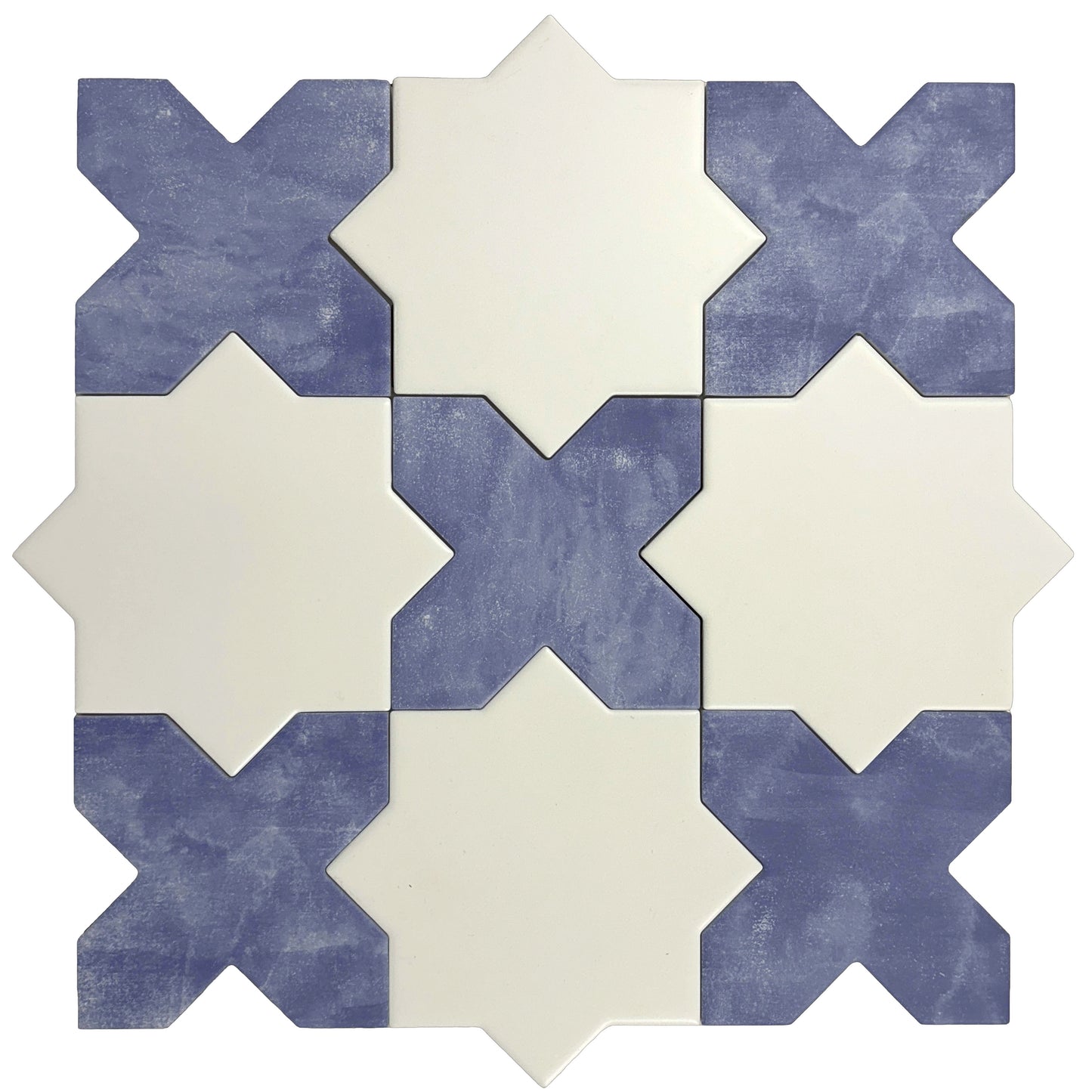 5" White Star with Cornflower Blue Cross Matte Ceramic Tile