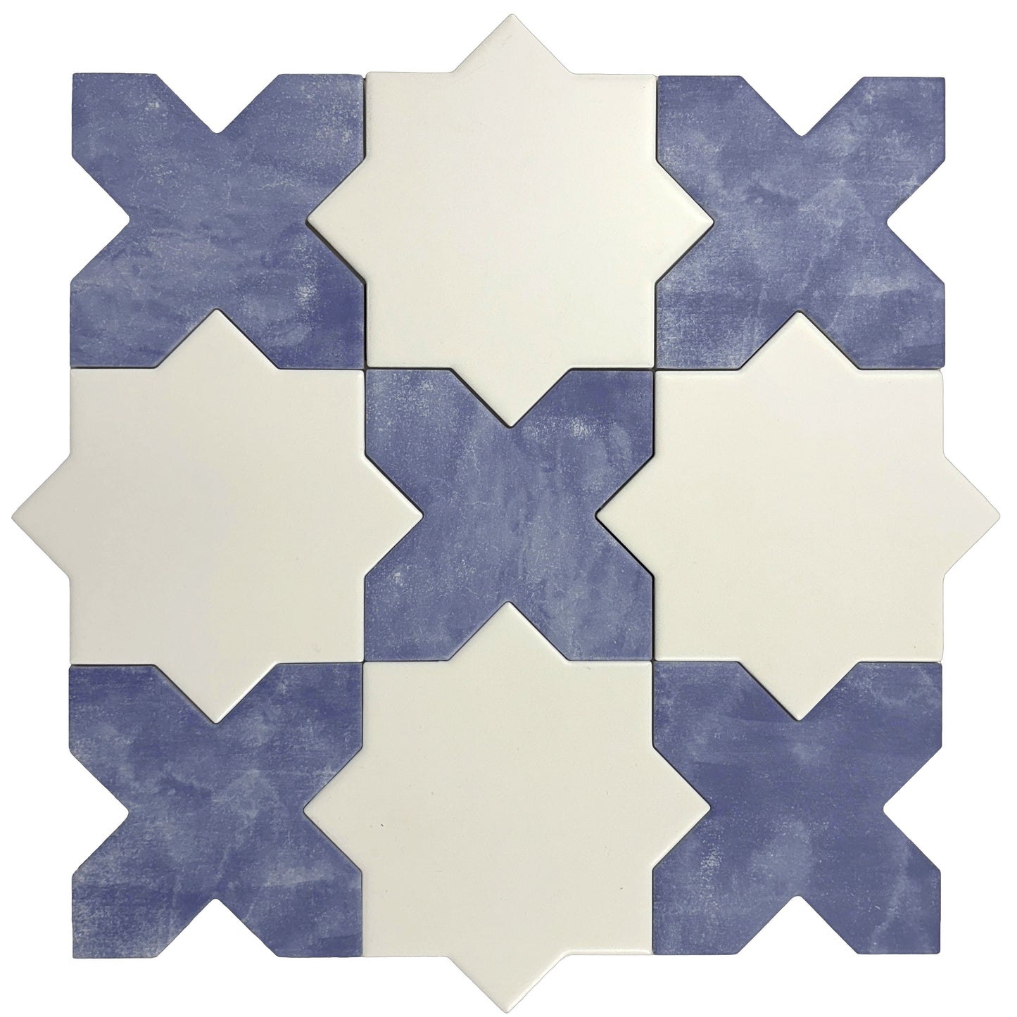 5" White Star with Cornflower Blue Cross Matte Ceramic Tile - Sample