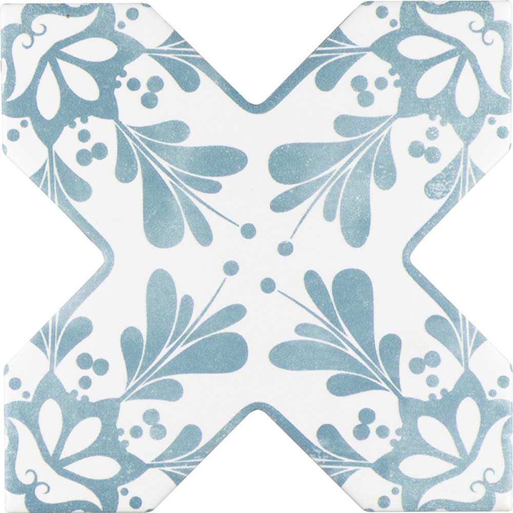 5" White Star with Pistachio Green Cross Deco Matte Ceramic Tile - Sample