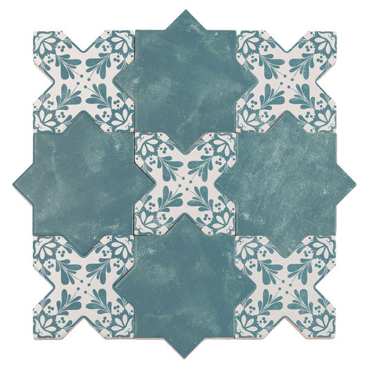 Pistachio Green 5" Star with Cross Deco Matte Ceramic Tile