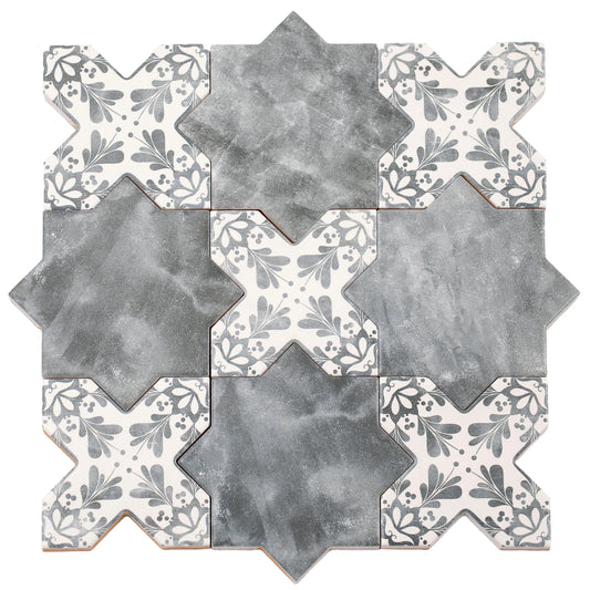 Gray 5" Star with Cross Deco Matte Ceramic Tile