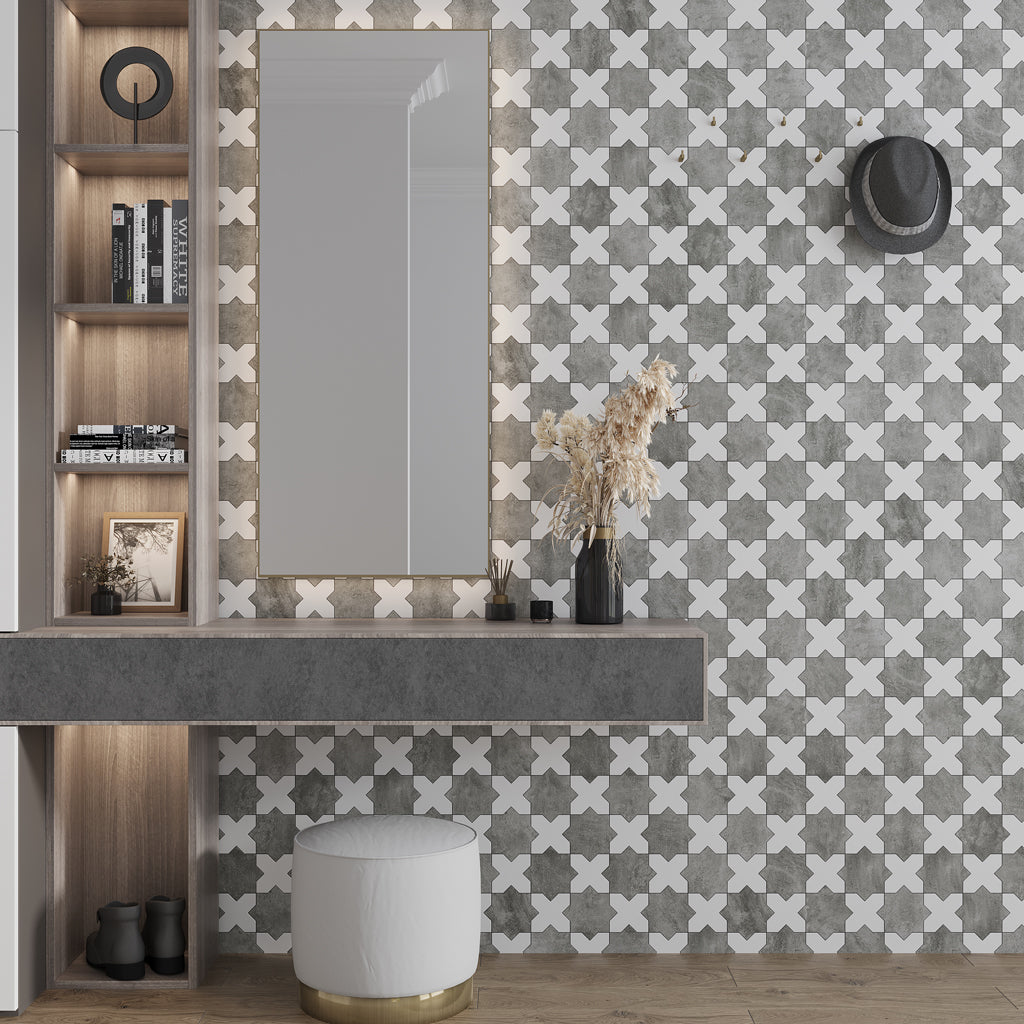 Light Grey 5 x 5 Matte Ceramic Star Tile