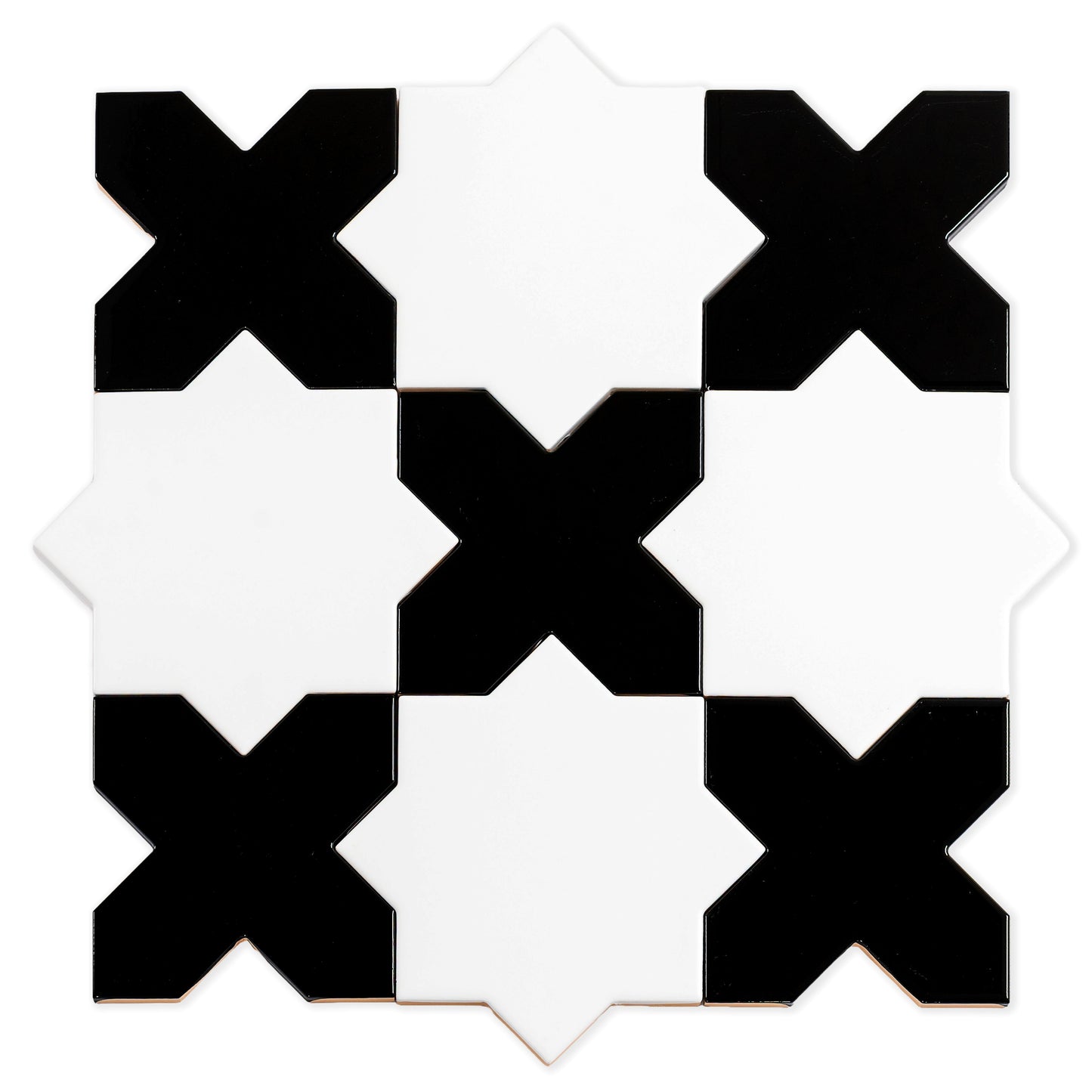 5" Pearl White Star with Black Cross Glossy Ceramic Tile