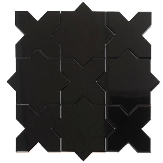 Black 5" Star with Cross Glossy Ceramic Tile