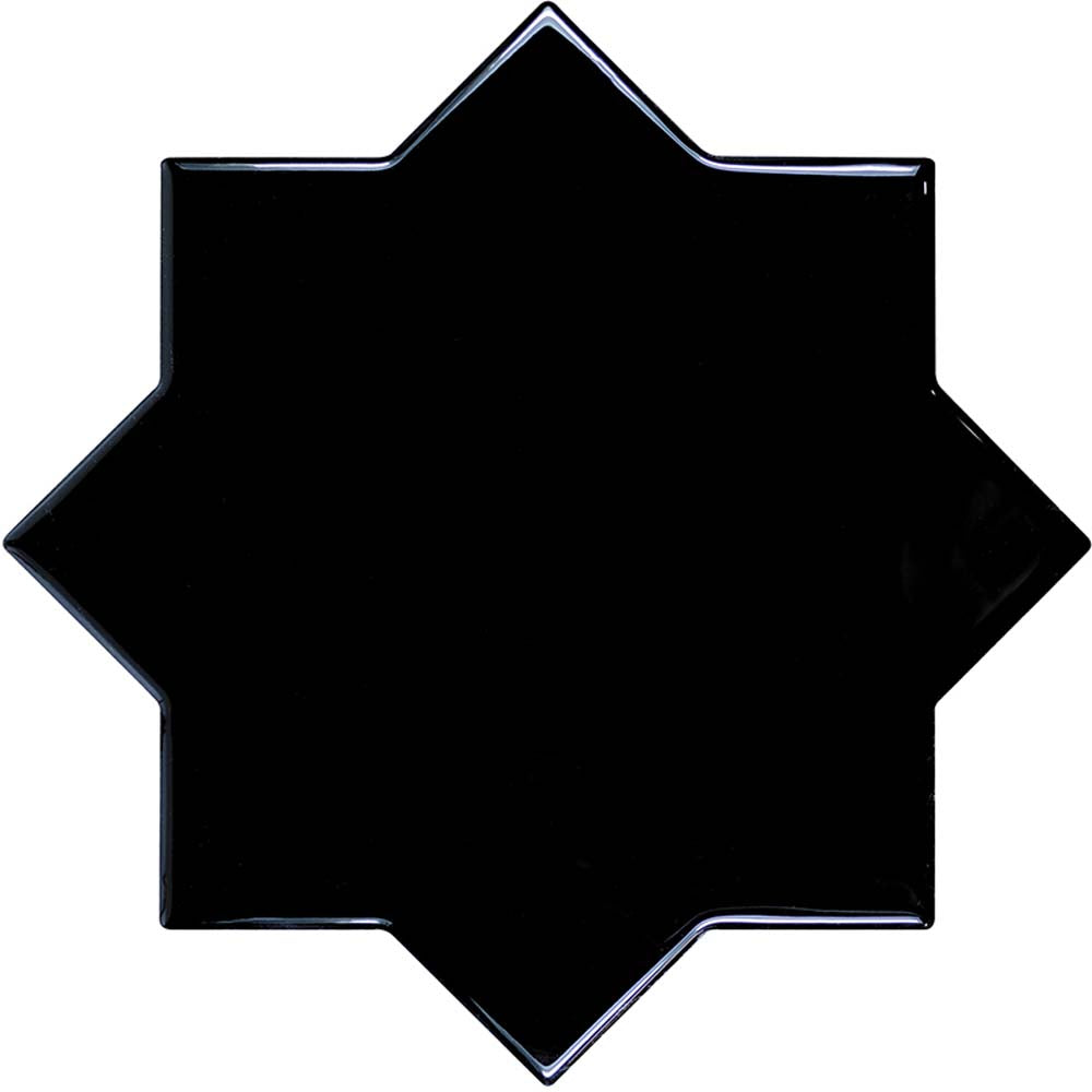 5" Black Star with Pearl White Cross Glossy Ceramic Tile - Sample
