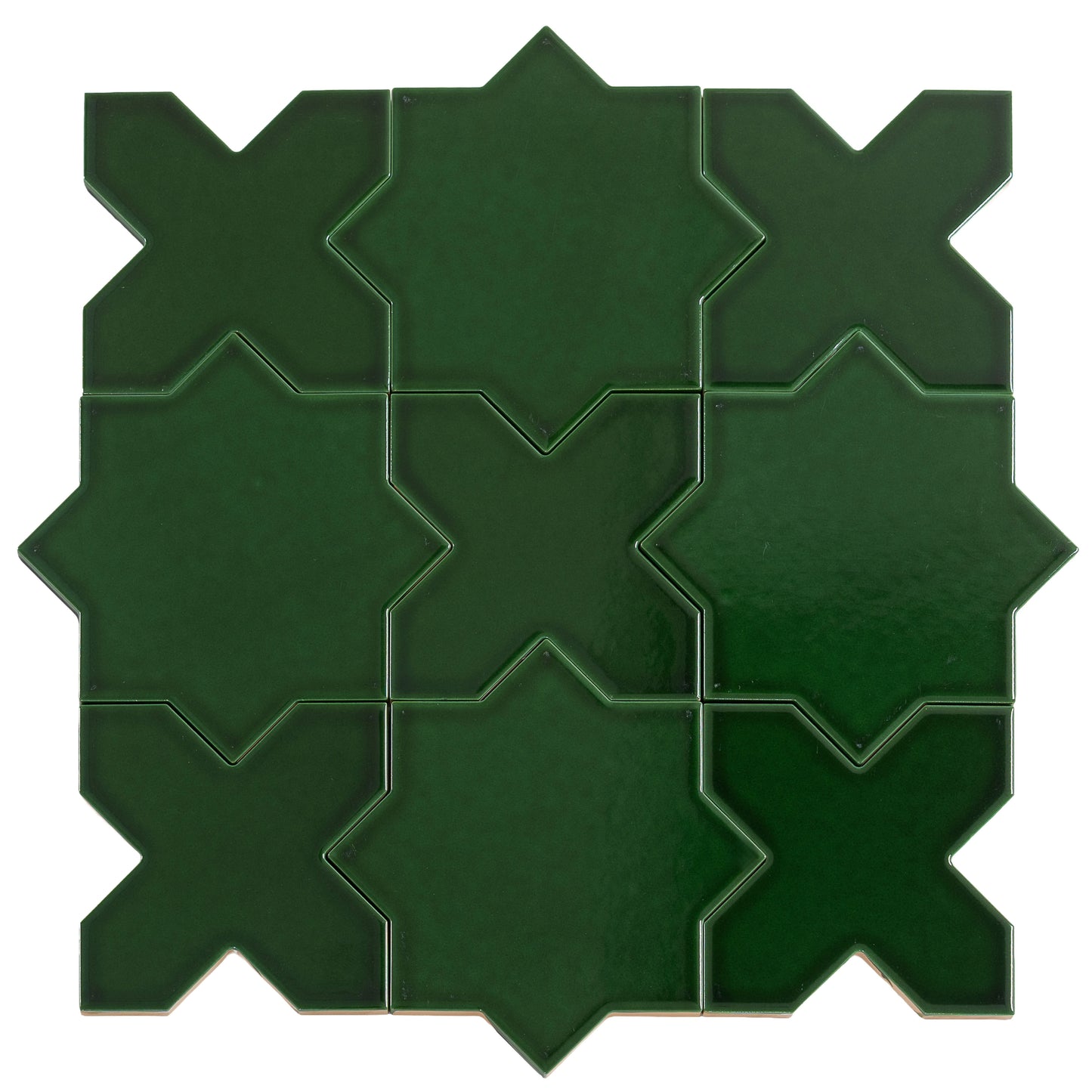 Dark Green 5" Star with Cross Glossy Ceramic Tile